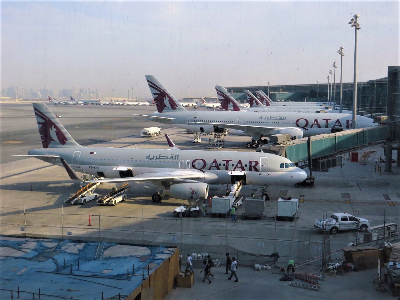 Qatar Airways Aircraft On The Apron 