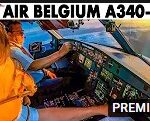 Airbus A340-300 Air Belgium landing at Brussels Charleroi Airport